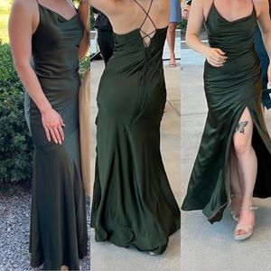 Revelry Kimora Olive Green Satin Dress 2